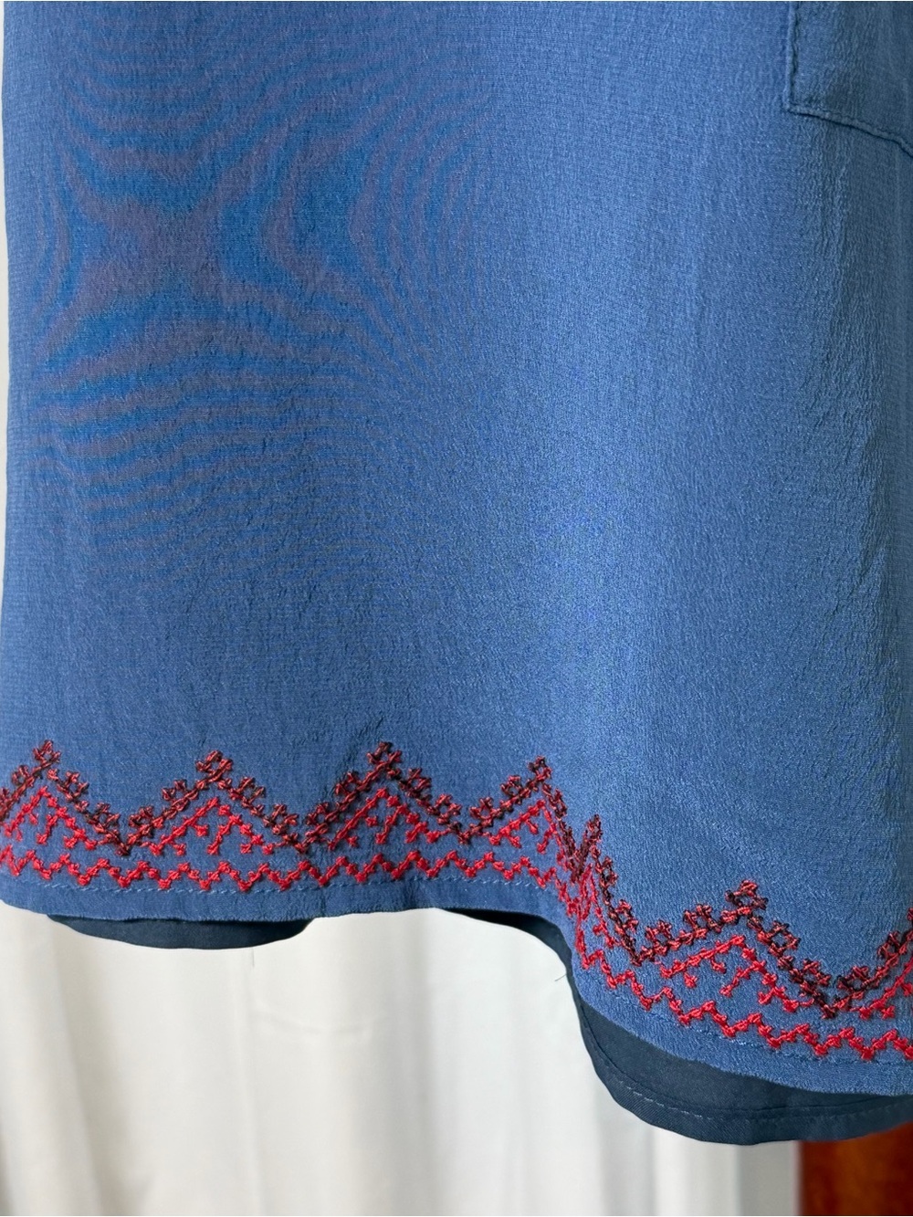 Madewell 100% Silk Embroidered Shift Dress Small Blue Sleeveless Pockets - Picture 9 of 14